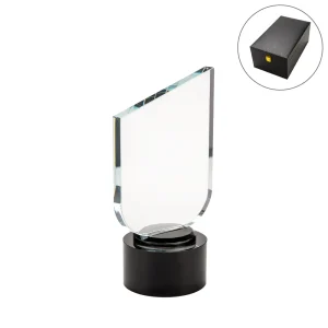 Crystal Trophy with Round Black Base in Premium Fiber Box