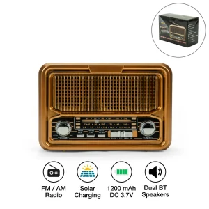 Vintage Design Bluetooth Speaker with Radio and Solar Panel